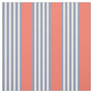 Blauw-grijs vijf stripe patronen met levend koraal stof