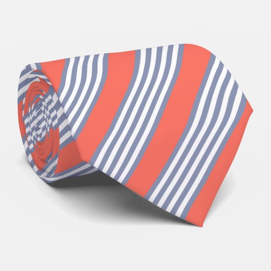 Blauw-grijs vijf stripe patronen met levend koraal stropdas (Opgerold)