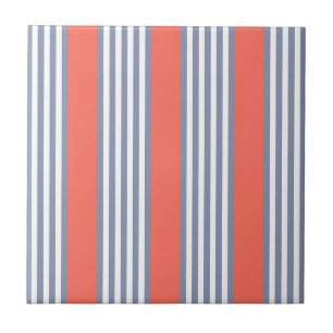 Blauw-grijs vijf stripe patronen met levend koraal tegeltje