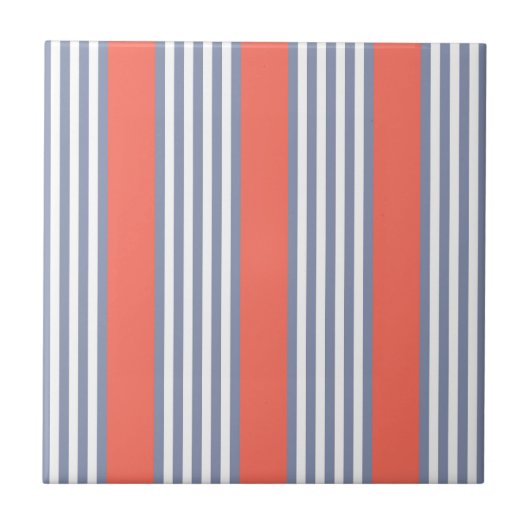 Blauw-grijs vijf stripe patronen met levend koraal tegeltje (Voorkant)