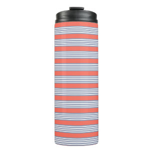 Blauw-grijs vijf stripe patronen met levend koraal thermosbeker