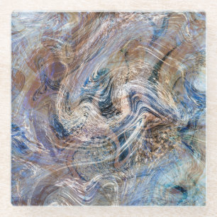 Blauw Grijs Vloeistof Marmer Illustratie Glazen Onderzetter