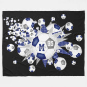 Blauw grijs voetballen sterren atleet naam fleece deken (Voorkant (Horizontaal))