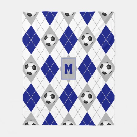 blauw grijs voetbalteam kleuren argyle patroon fleece deken (Voorkant)
