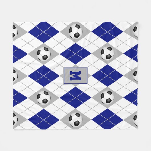 blauw grijs voetbalteam kleuren argyle patroon fleece deken (Voorkant (Horizontaal))