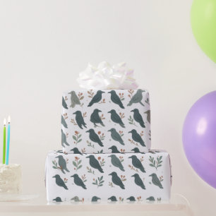Blauw Grijs Vogels Botanisch Bos Inpakpapier