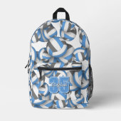 Blauw grijs volleybal patroon w speler naam nummer bedrukte rugzak (Voorkant)