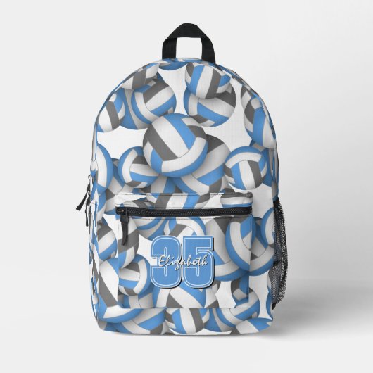 Blauw grijs volleybal patroon w speler naam nummer bedrukte rugzak (Voorkant)