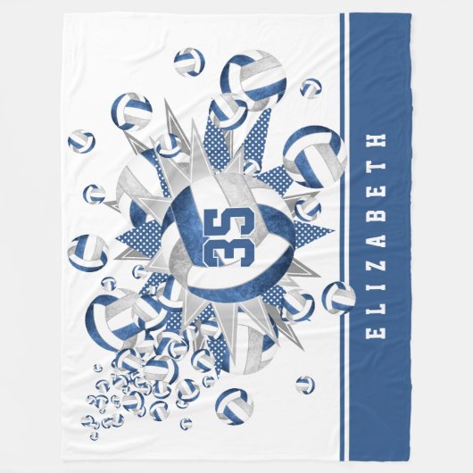 Blauw Grijs Volleyballen Sterren Meisjes Sport Dec Fleece Deken (Voorkant)
