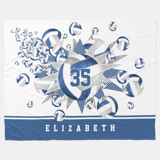 Blauw Grijs Volleyballen Sterren Meisjes Sport Dec Fleece Deken (Voorkant (Horizontaal))