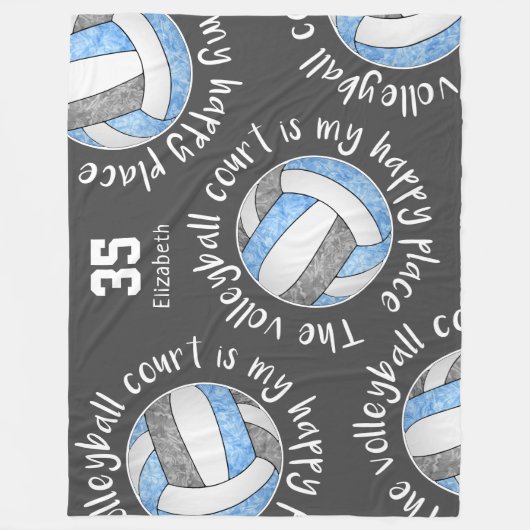 Blauw grijs volleybalveld haar gelukkige plaats fleece deken (Voorkant)