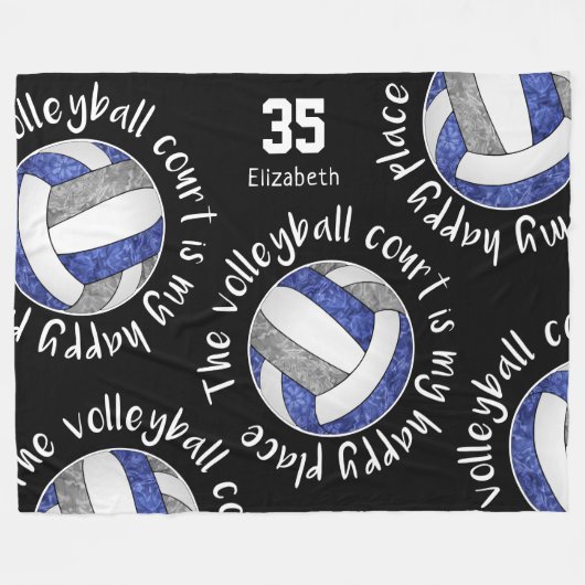 Blauw grijs volleybalveld happy place mantra fleece deken (Voorkant (Horizontaal))