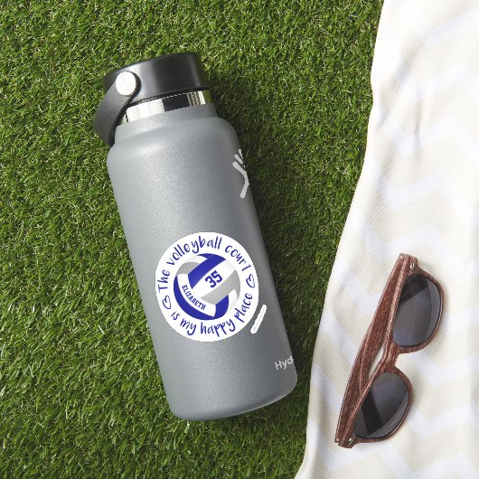 Blauw Grijs Volleybalveld Mijn Gelukkige Plaats Sticker (HydroFlask Insitu)