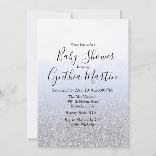 Blauw Grijs Waterverf Baby shower Invitation Kaart (Voorkant)