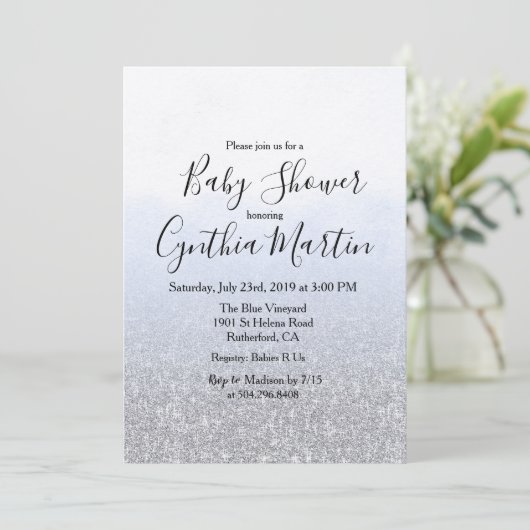 Blauw Grijs Waterverf Baby shower Invitation Kaart (Staand voorkant)