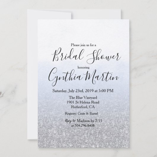 Blauw Grijs Waterverf Bruidsdouche Uitnodiging (Voorkant)