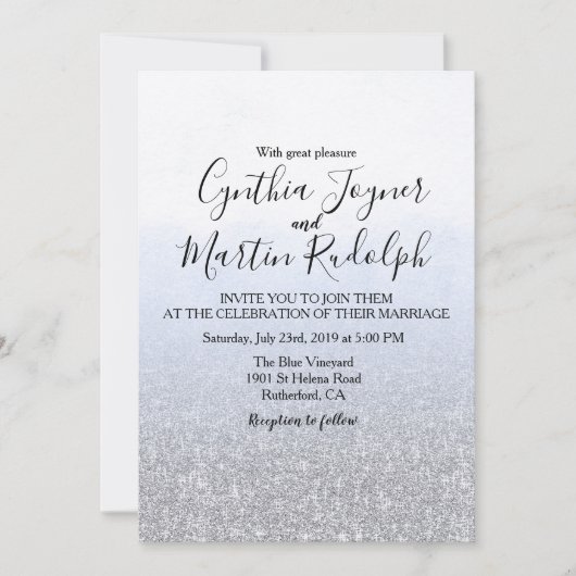Blauw Grijs Waterverf Huwelijksuitnodiging Kaart (Voorkant)