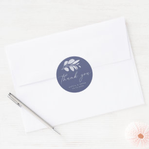 Blauw Grijs Waterverf Leaf Bruiloft Dank u Ronde Sticker