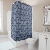 Blauw grijs weespatroon Japanse stijl Douchegordijn (In situ)