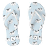 Blauw Grijs Whimsical Bunnies met Monogram Teenslippers (Voetbed)