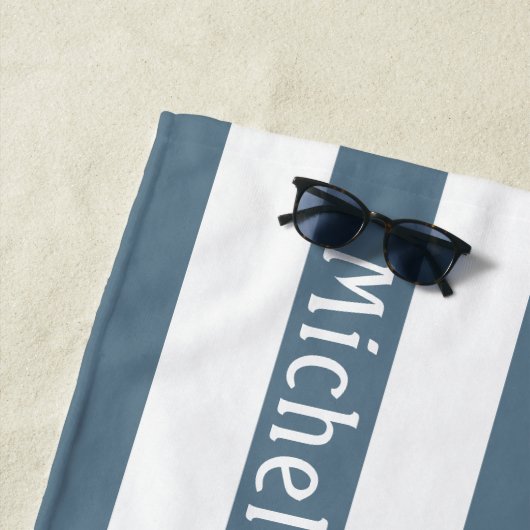 Blauw Grijs Wit | Cabana Strepen Persoonlijk Strandlaken (In situ)