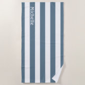 Blauw Grijs Wit | Cabana Strepen Persoonlijk Strandlaken (Voorkant)