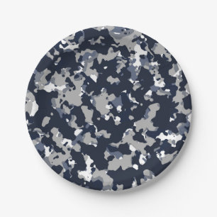 Blauw Grijs Wit Camouflage Camo Patroon Feest Papieren Bordje