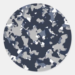Blauw Grijs Wit Camouflage Camo Patroon Feest Ronde Sticker