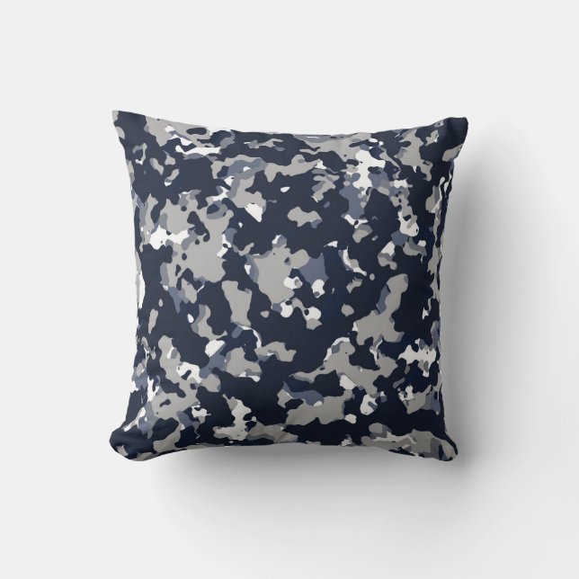 Blauw Grijs Wit Camouflage Camo Patroon Kussen (Voorkant)