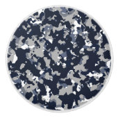 Blauw grijs wit Camouflage Camopatroon Keramische Knop (Voorkant)