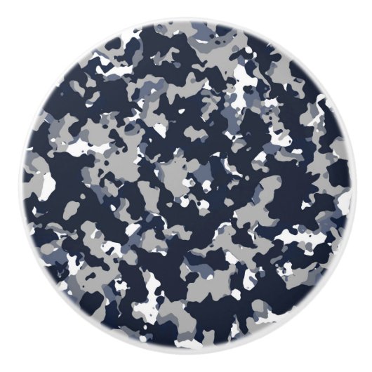 Blauw grijs wit Camouflage Camopatroon Keramische Knop (Voorkant)