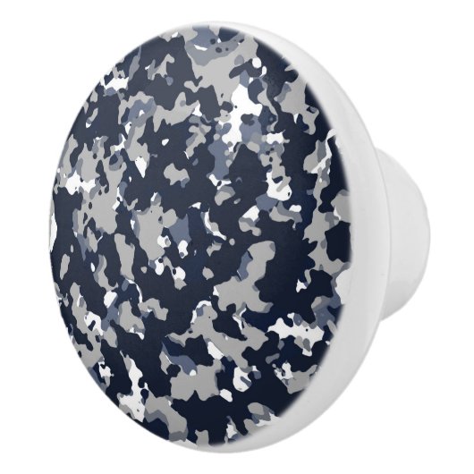 Blauw grijs wit Camouflage Camopatroon Keramische Knop (Rechts)