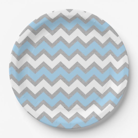 Blauw Grijs Wit Chevron baby shower decor Papieren Bordje (Voorkant)