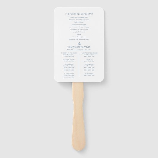 Blauw grijs wit fleur de lis kunst bruiloft progra handwaaier (Achterkant)