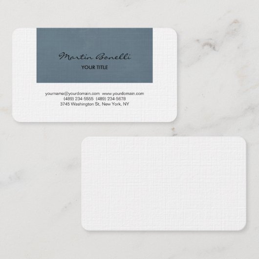 Blauw grijs wit handschrift klassiek minimalistisc visitekaartje (Voorkant / Achterkant)