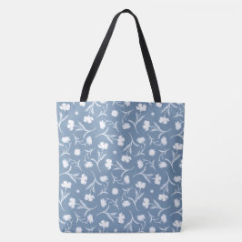 Blauw Grijs Wit Liberty Bloemmotief Elegante Pop Tote Bag