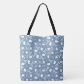 Blauw Grijs Wit Liberty Bloemmotief Elegante Pop Tote Bag (Achterkant)