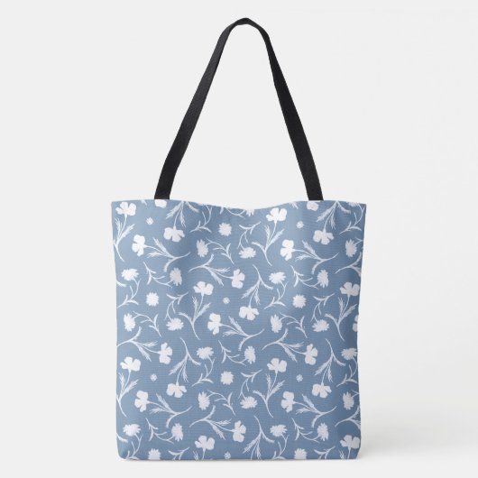 Blauw Grijs Wit Liberty Bloemmotief Elegante Pop Tote Bag (Achterkant)