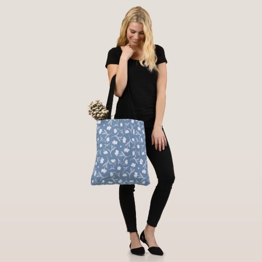 Blauw Grijs Wit Liberty Bloemmotief Elegante Pop Tote Bag (Op model)