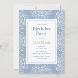 Blauw Grijs & Wit Mandala Bloem Verjaardagsfeest Kaart