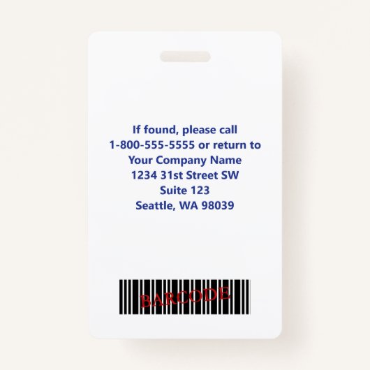 Blauw Grijs Wit Medewerker Foto ID Kaart Badge (Achterkant)