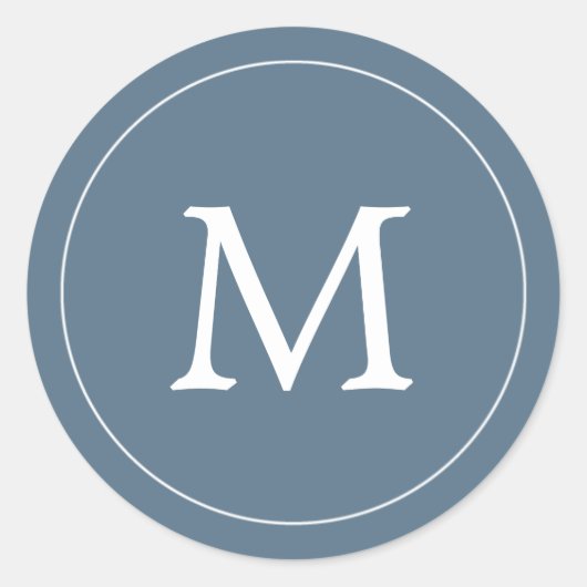 Blauw Grijs & Wit Monogram Verzegeling Ronde Sticker (Voorkant)