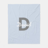 Blauw Grijs Wit Naam & Monogram Fleece Deken (Voorkant)