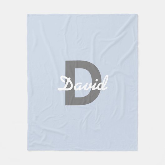 Blauw Grijs Wit Naam & Monogram Fleece Deken (Voorkant)