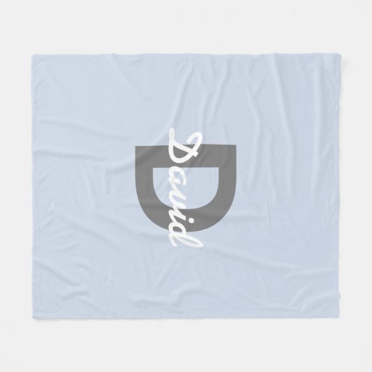 Blauw Grijs Wit Naam & Monogram Fleece Deken (Voorkant (Horizontaal))