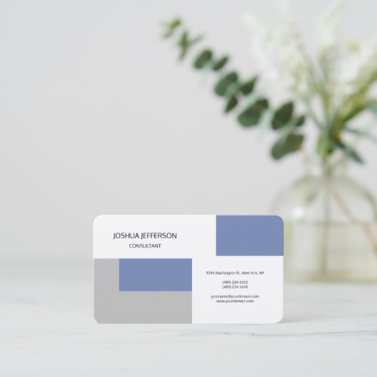 Blauw Grijs Wit Ontwerp Modern Plain Minimalist Visitekaartje (Staand voorkant)