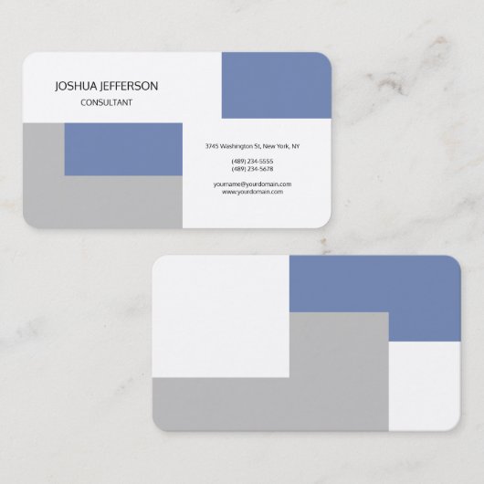 Blauw Grijs Wit Ontwerp Modern Plain Minimalist Visitekaartje (Voorkant / Achterkant)