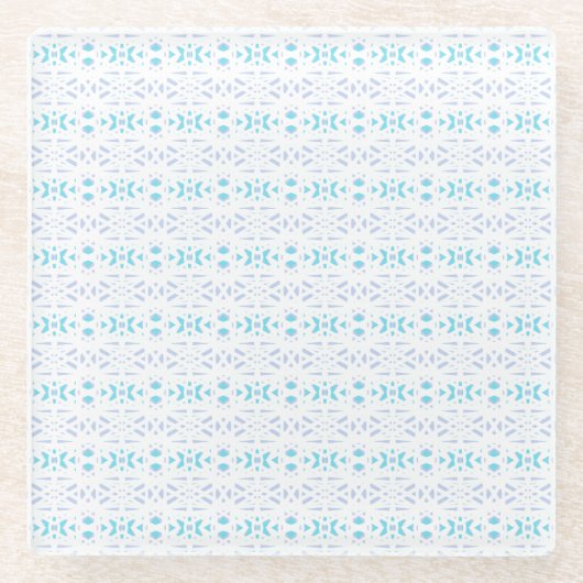 Blauw Grijs Wit Pastel Deco Patroon Gift Decor Fun Glazen Onderzetter (Voorkant)