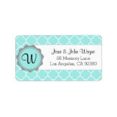 Blauw Grijs Wit Quatrefoil Modern Monogram Label 3 (Voorkant)