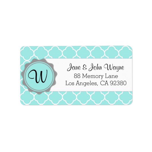 Blauw Grijs Wit Quatrefoil Modern Monogram Label 3 (Voorkant)
